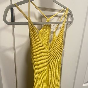 Bcbg neon yellow bodycon midi dress